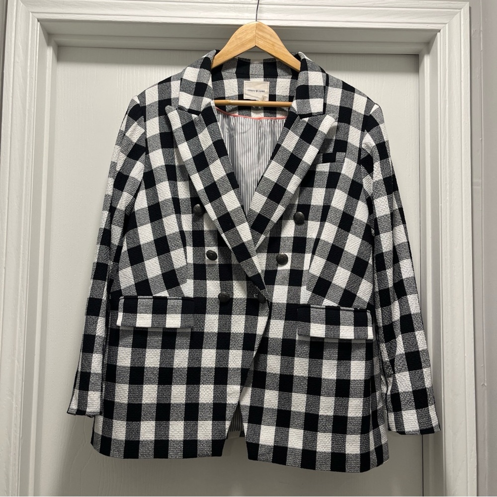 Court & Rowe Womens Black White Blazer 16W Business Career Classic Buffalo Check
